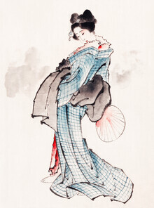 Japanse vintage kunst, vrouw in kimono door Katsushika Hokusai - Japan, Azië)