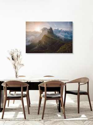 Mockup The Geisler Group in the Dolomites at sunrise - Fineart photography by Roman Königshofer