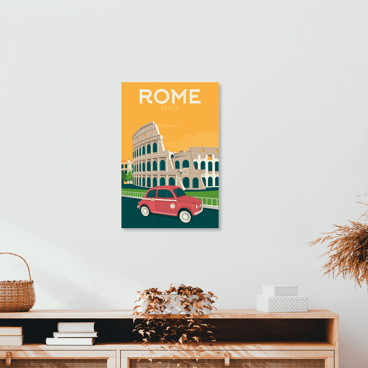 Rome Italy Vintage Illustrated Travel Poster Print  Glass Frame 90cm 