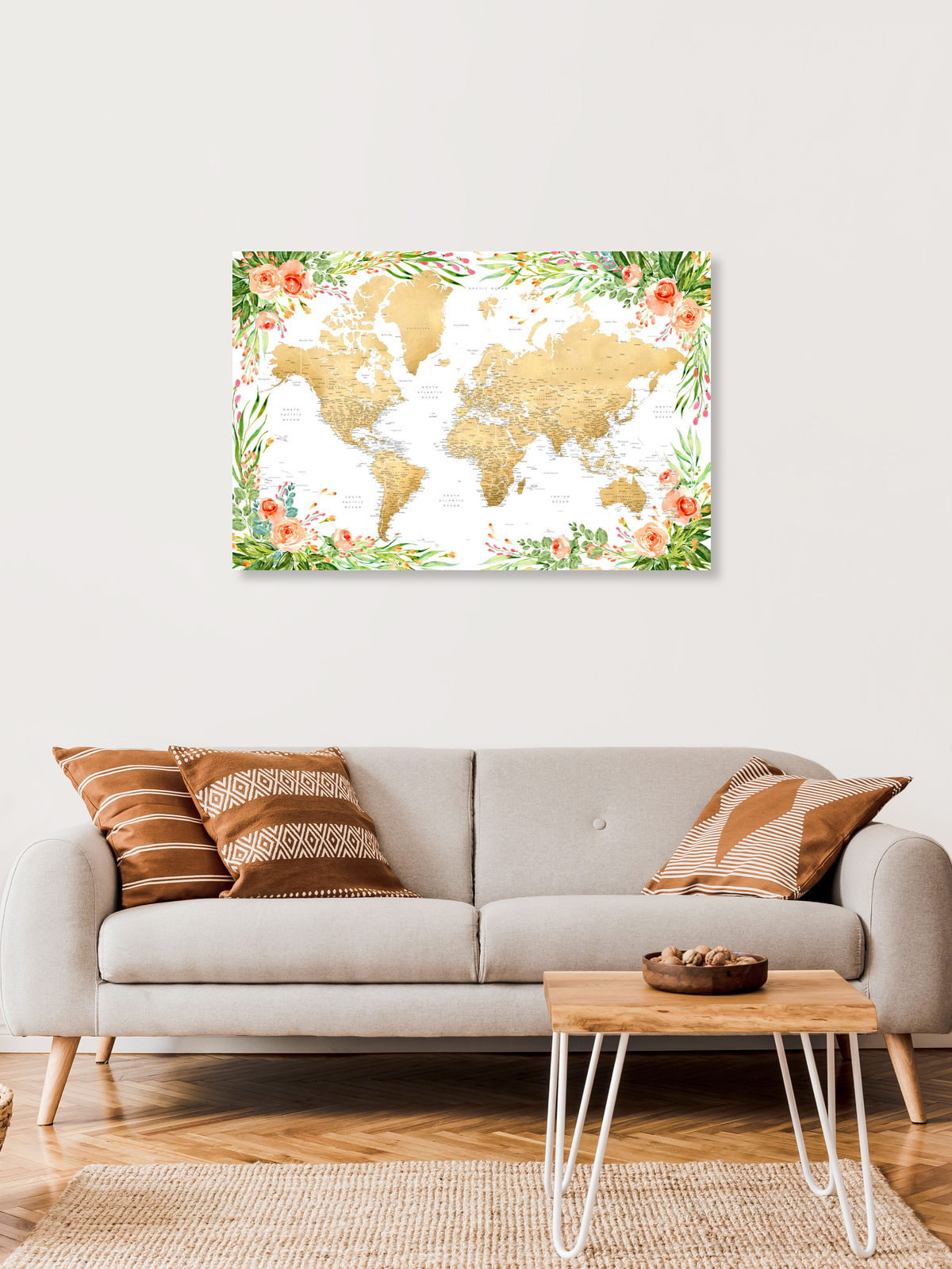 Rosana Laiz García wall art - 'Detailed floral world map with cities ...