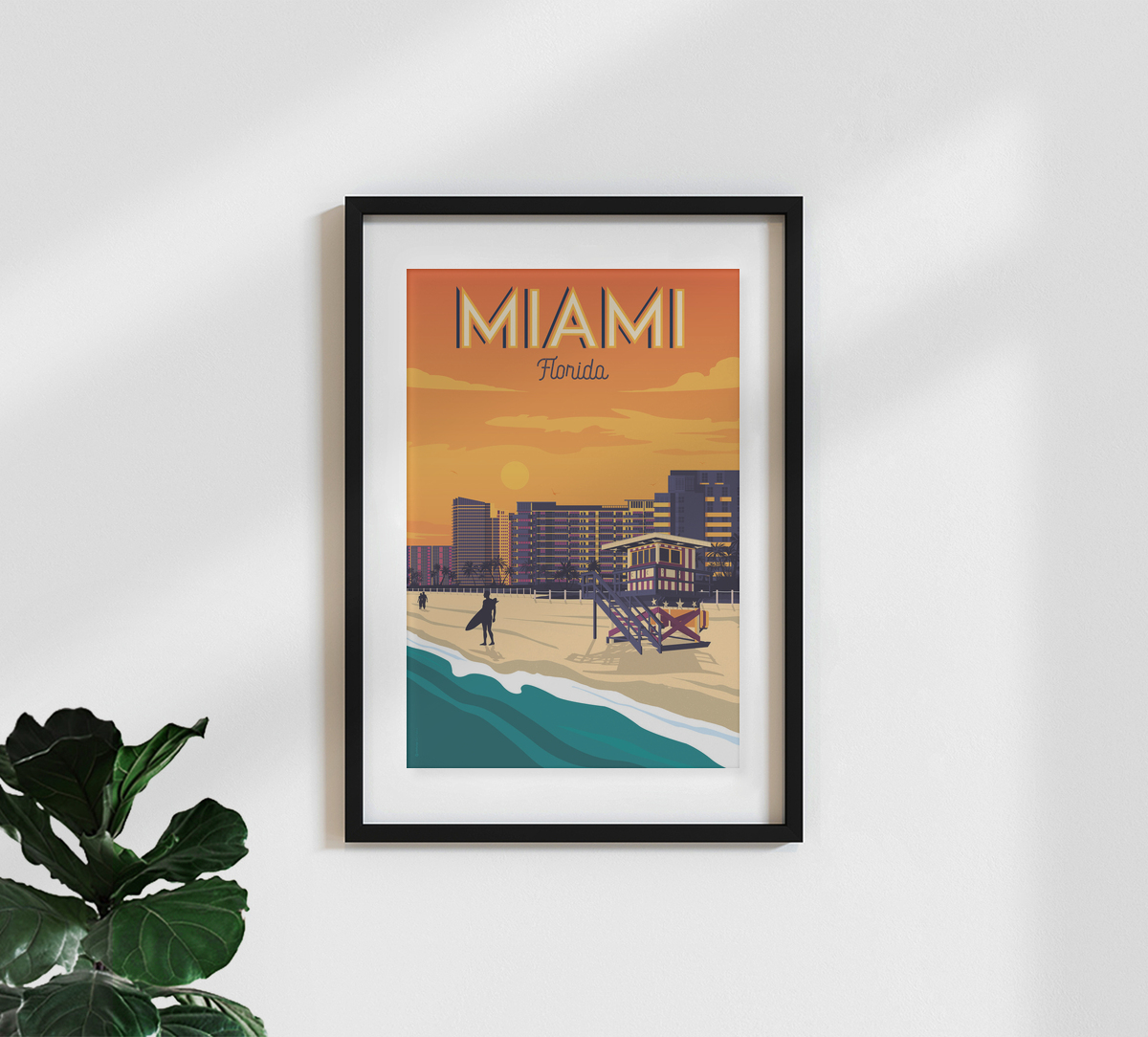 Affiche de voyage rétro vintage Miami rétro en métal - Plaque en métal