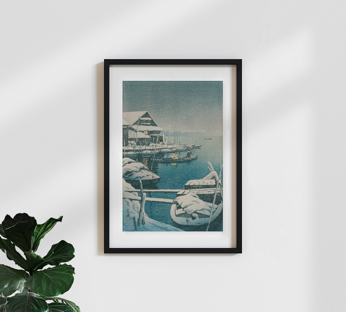 Japanese Vintage Art wall art - 'Boat on a Snowy Day by
