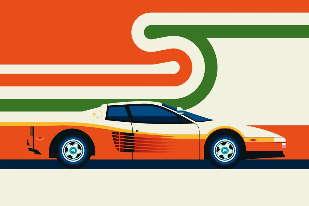 Poster - Classic Ferrari Testarossa, Minimalist Modern Red - 4 Sizes