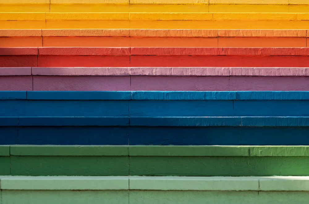 Rainbow Stairs, China – Fotokunst von AJ Schokora als Poster oder Acrylglasbild