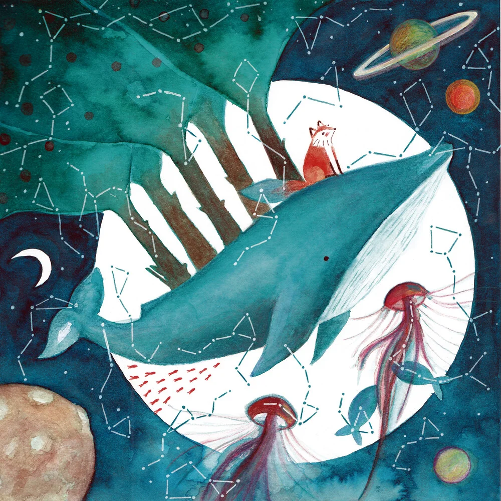 Cosmic whale and red fox 3 - fotokunst von Marta Casals Juanola