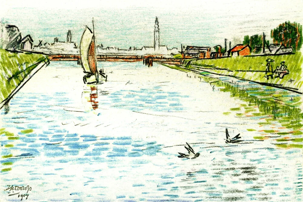 Jan Toorop: Blick auf einen Kanal mit Segelschiff - fotokunst von Art Classics