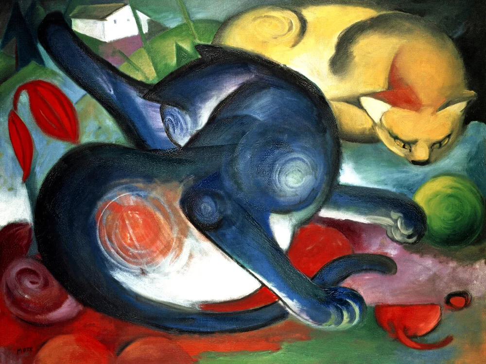 Franz Marc: Zwei Katzen, blau und gelb - fotokunst von Art Classics