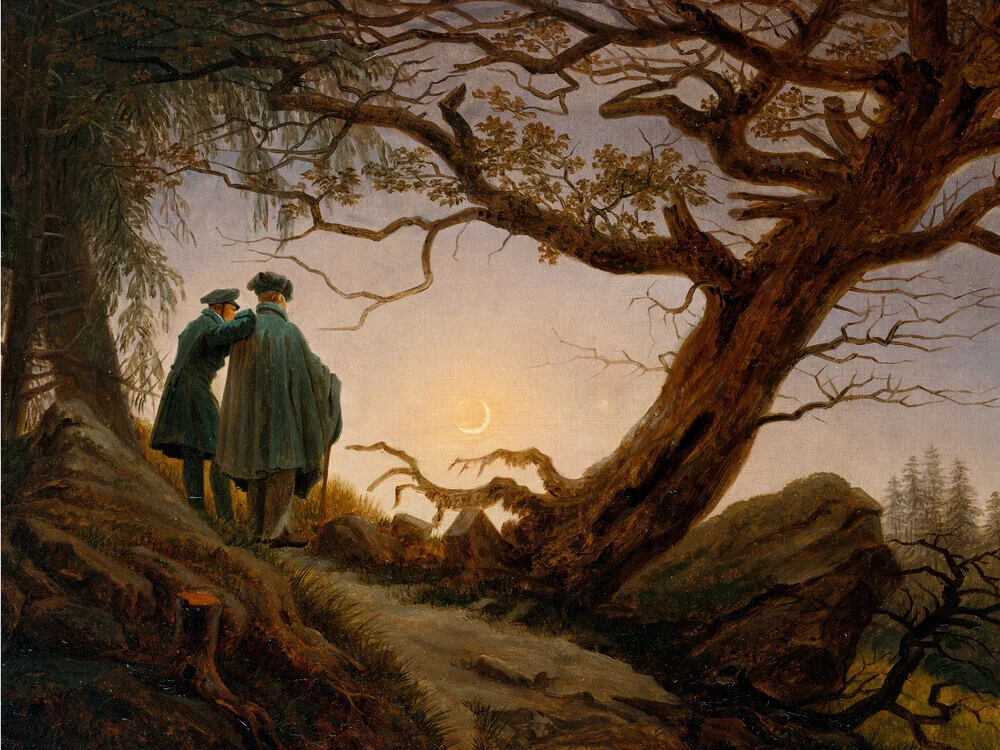 Caspar David Friedrich: Zwei Männer in Betrachtung des Mondes - fotokunst von Art Classics