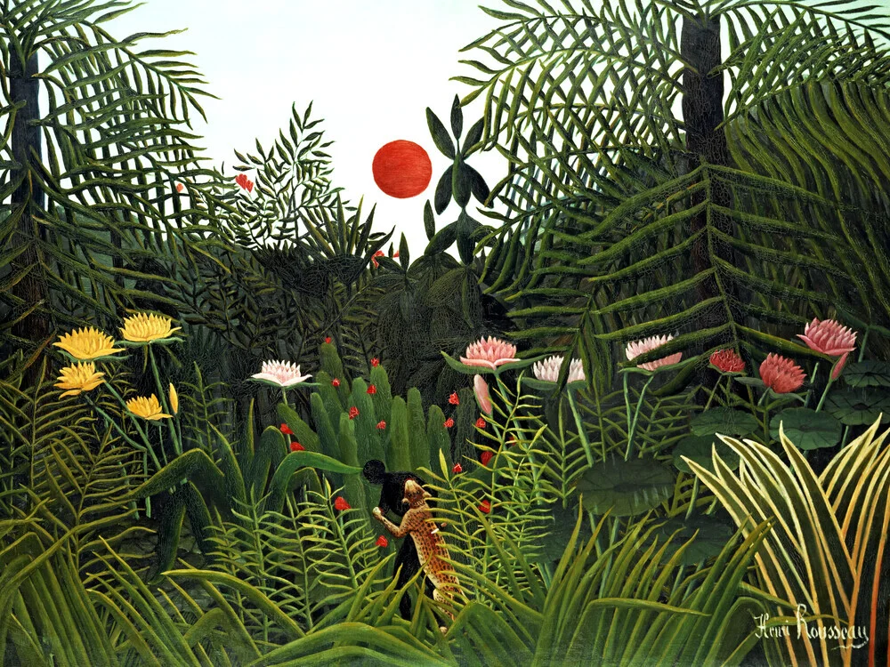 Henri Rousseau: Urwald mit Sonnenuntergang - fotokunst von Art Classics