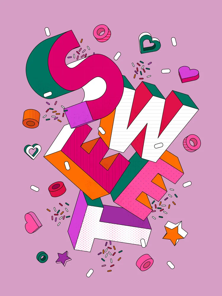 SWEET - colorful 3D typography on pink - Fineart photography by Ania Więcław