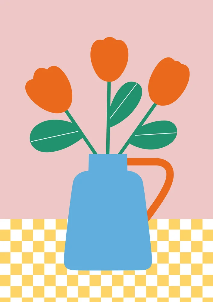 Blaue Vase mit roten Tulpen - fotokunst von Susann Stefanizen