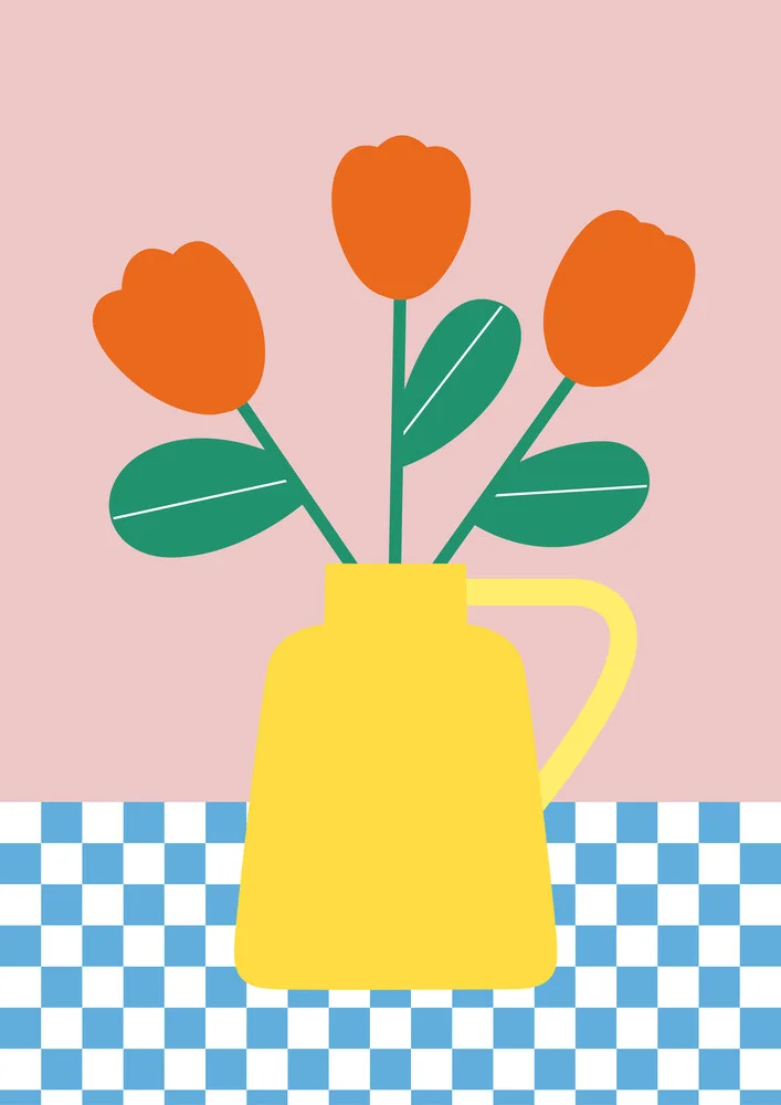 Gelbe Vase mit roten Tulpen - fotokunst von Susann Stefanizen