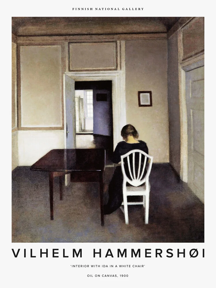 Vilhelm Hammershøi: Interieur mit Ida auf einem weißen Stuhl - fotokunst von Art Classics