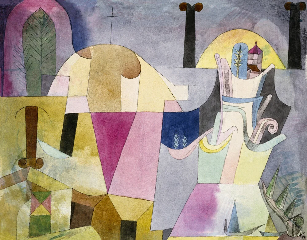 Paul Klee: Schwarze Säulen in einer Landschaft - fotokunst von Art Classics