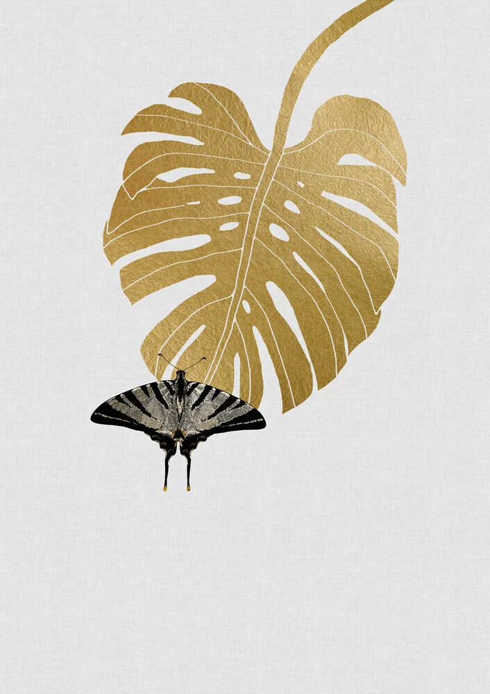 Butterfly & Monstera Leaf - fotokunst von Orara Studio
