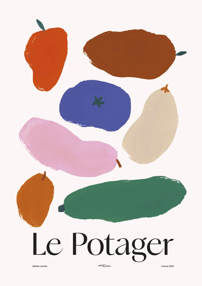 Wall art with colourful vegetables and French phrase - fotokunst von Matías Larraín