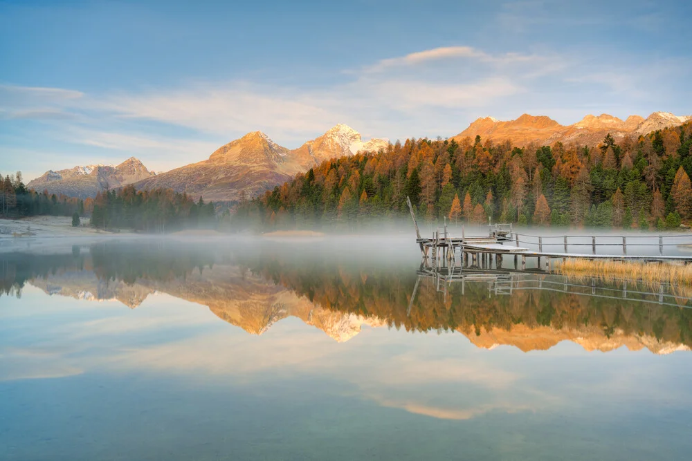 Lake Stazer in Engadine in Switzerland just before sunrise - Fineart photography by Michael Valjak