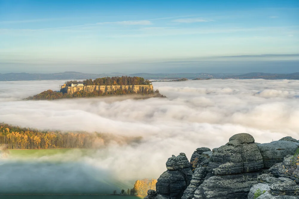Fortress Königstein in a sea of fog - Fineart photography by Michael Valjak