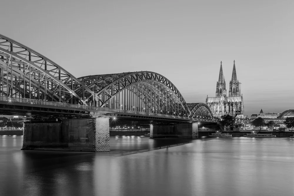 Cologne Cathedral and Hohenzollern Bridge in black and white - Fineart photography by Michael Valjak