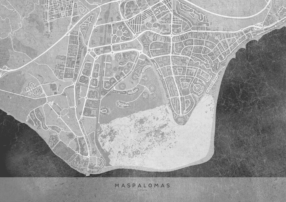 Gray distressed map of Maspalomas - fotokunst von Rosana Laiz García