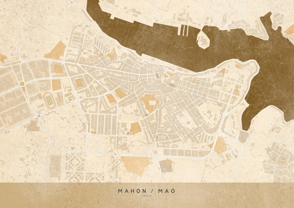 Sepia vintage map of Mahón - Fineart photography by Rosana Laiz García