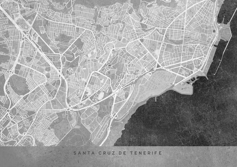 Grayscale vintage map of Santa Cruz de Tenerife - fotokunst von Rosana Laiz García