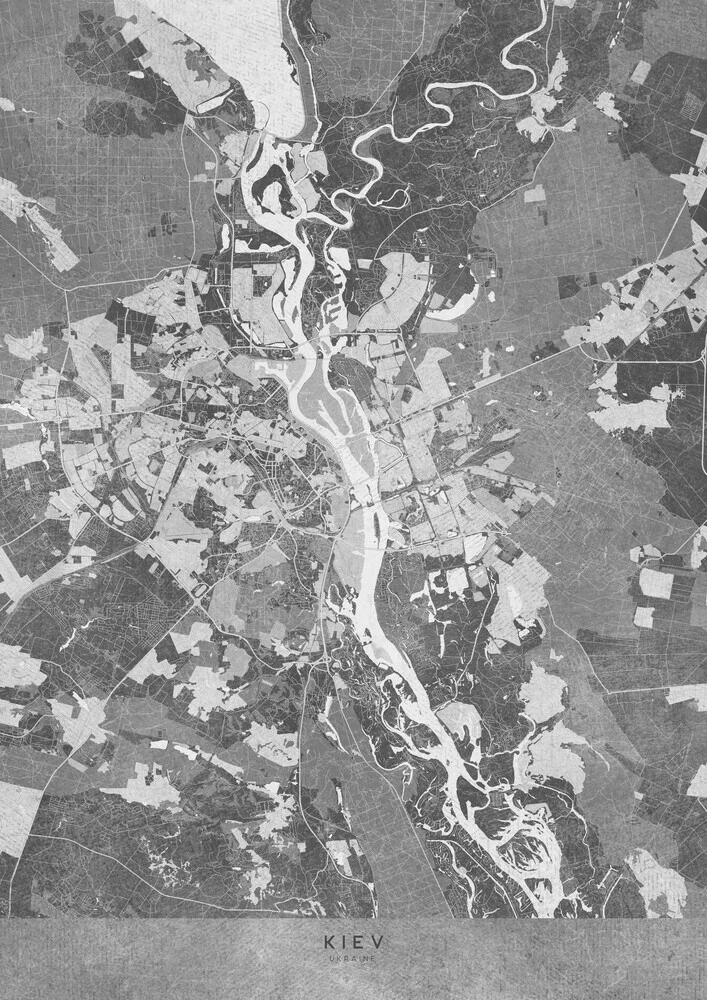 Vintage gray map of Kiev area (pre war) - fotokunst von Rosana Laiz García