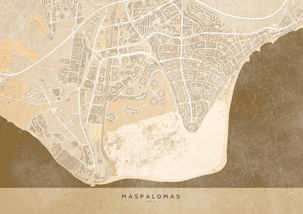 Sepia vintage map of Maspalomas - fotokunst von Rosana Laiz García