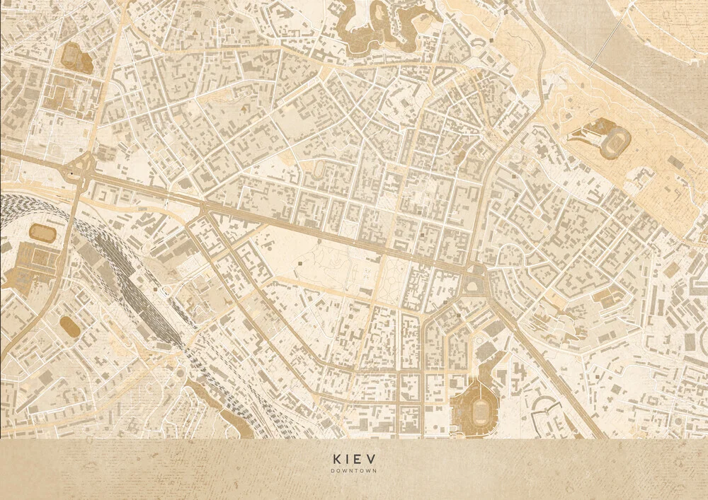 Sepia vintage-looking map of Kiev (pre war) - fotokunst von Rosana Laiz García