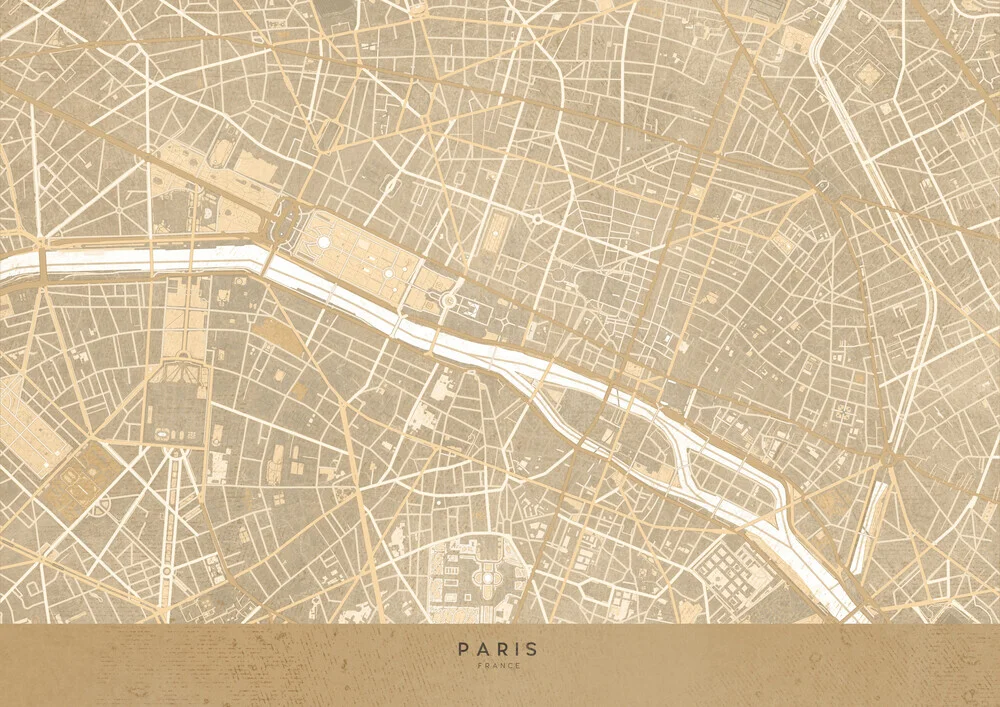 Sepia vintage map of Paris - Fineart photography by Rosana Laiz García
