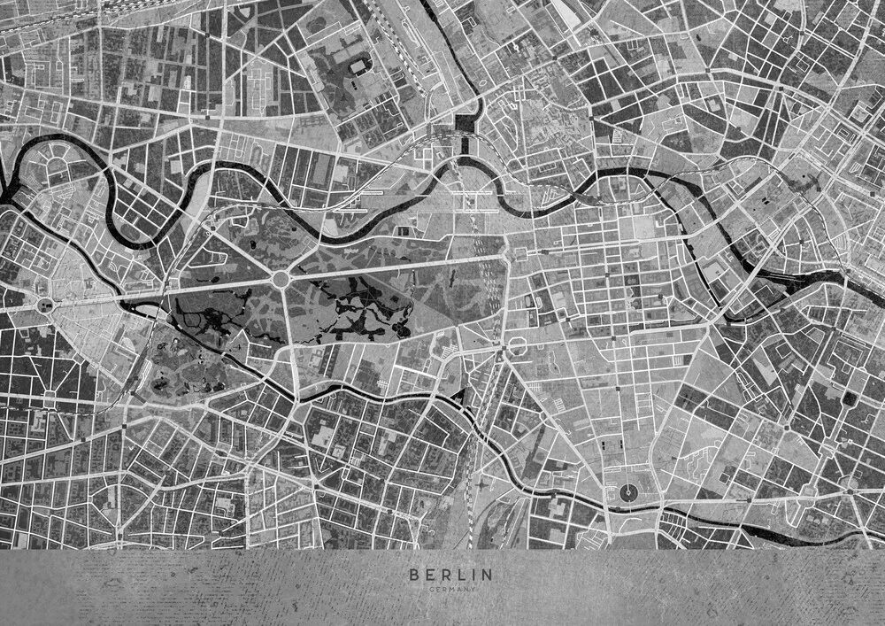 Berlin map in gray vintage style - Fineart photography by Rosana Laiz García
