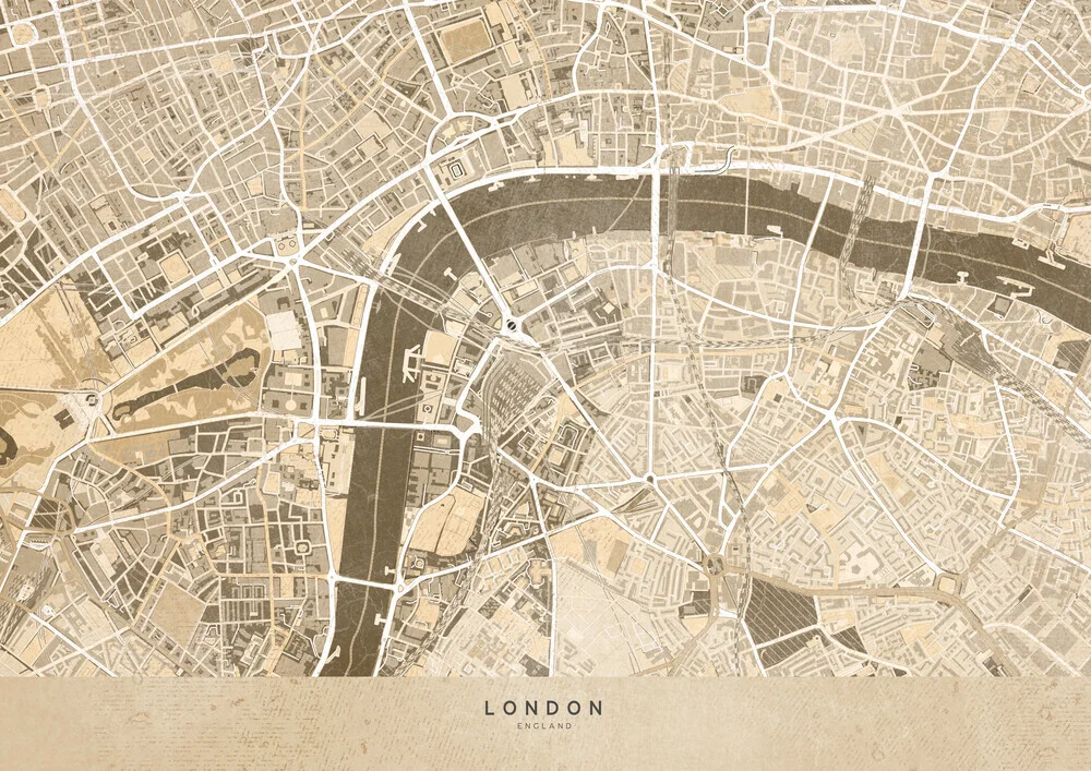 London map in vintage sepia - fotokunst von Rosana Laiz García