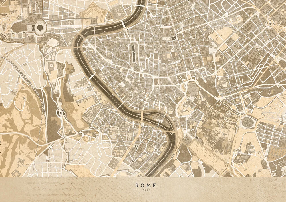Rome map in sepia vintage style - Fineart photography by Rosana Laiz García