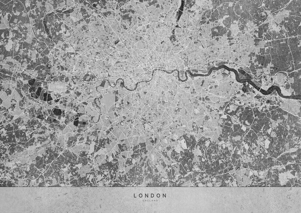 London map in gray vintage style - Fineart photography by Rosana Laiz García