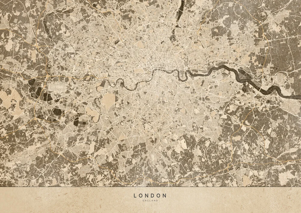Sepia vintage map of London - Fineart photography by Rosana Laiz García