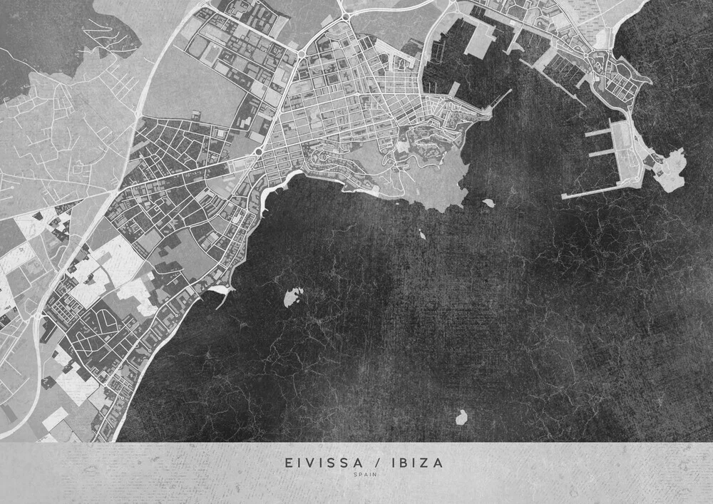 Gray vintage map of Ibiza - Fineart photography by Rosana Laiz García