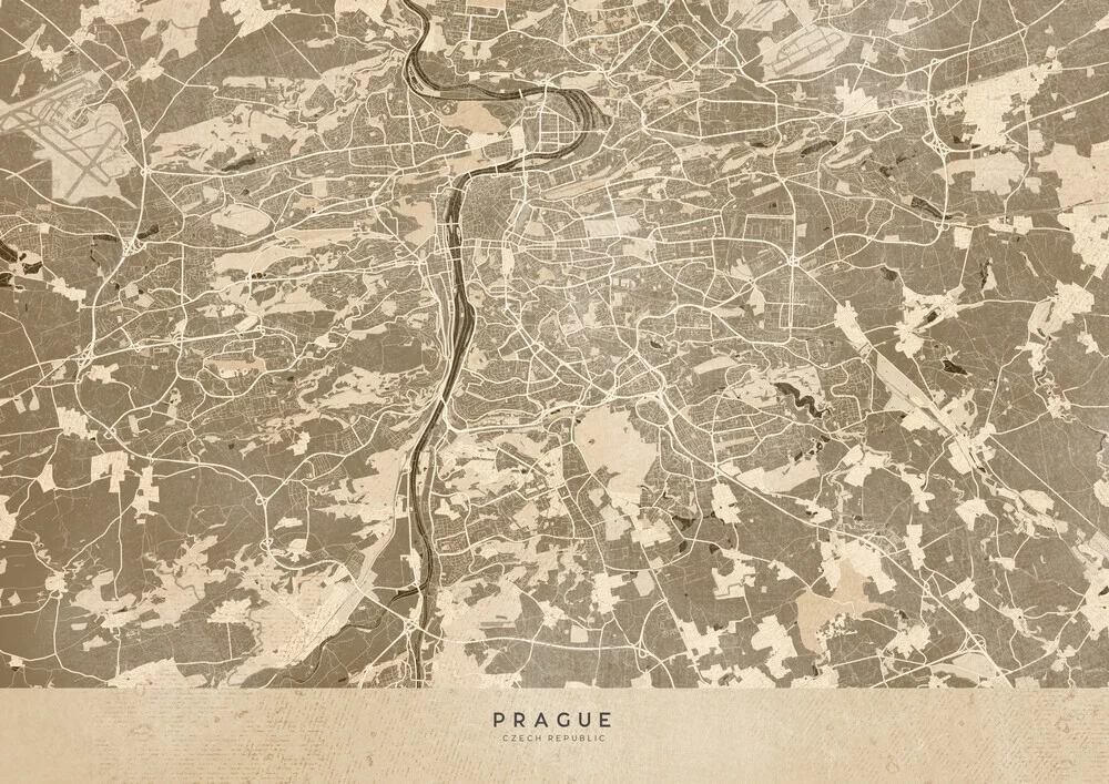 Sepia vintage map of Prague - fotokunst von Rosana Laiz García