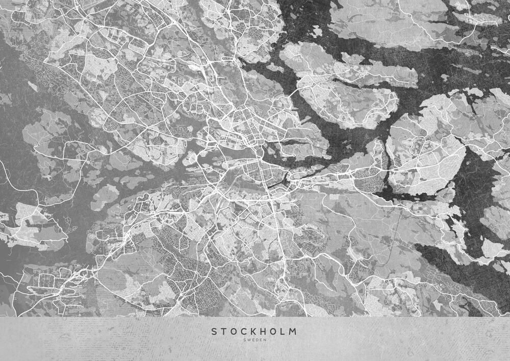 Gray vintage map of Stockholm - Fineart photography by Rosana Laiz García