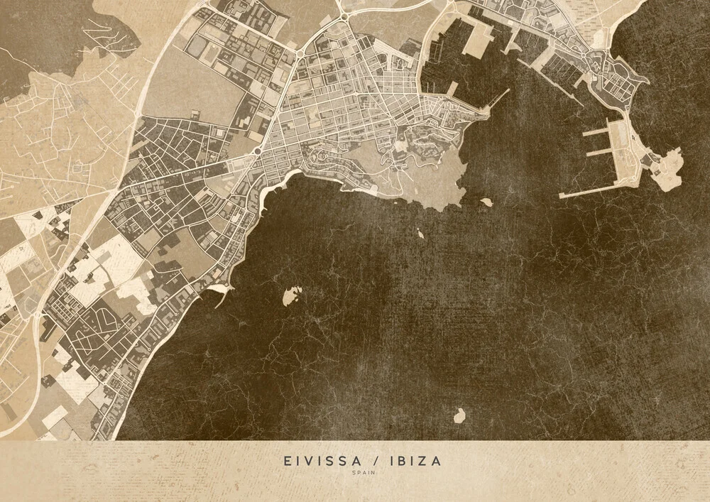 Sepia vintage map of Ibiza - fotokunst von Rosana Laiz García