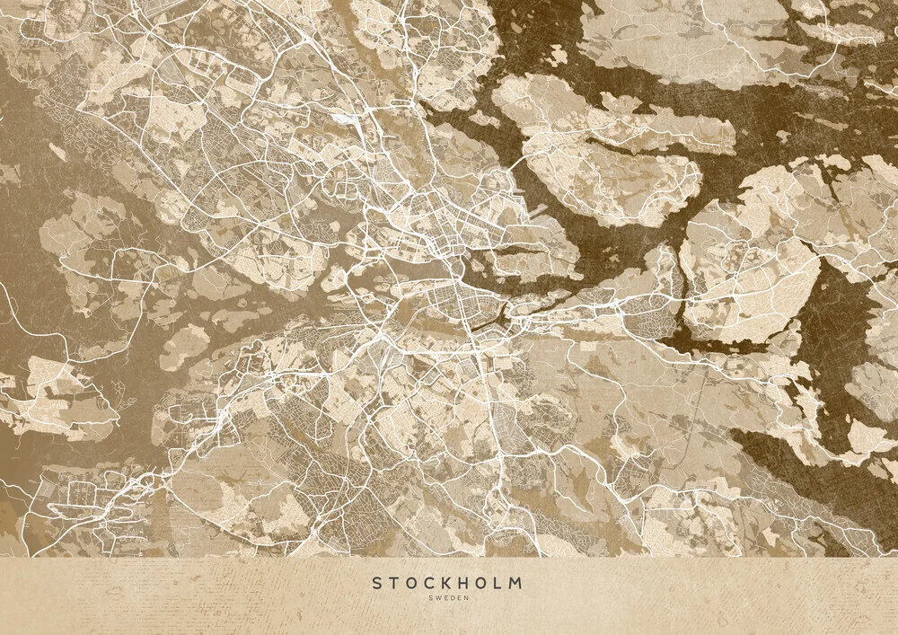 Sepia vitnage map of Stockholm - fotokunst von Rosana Laiz García