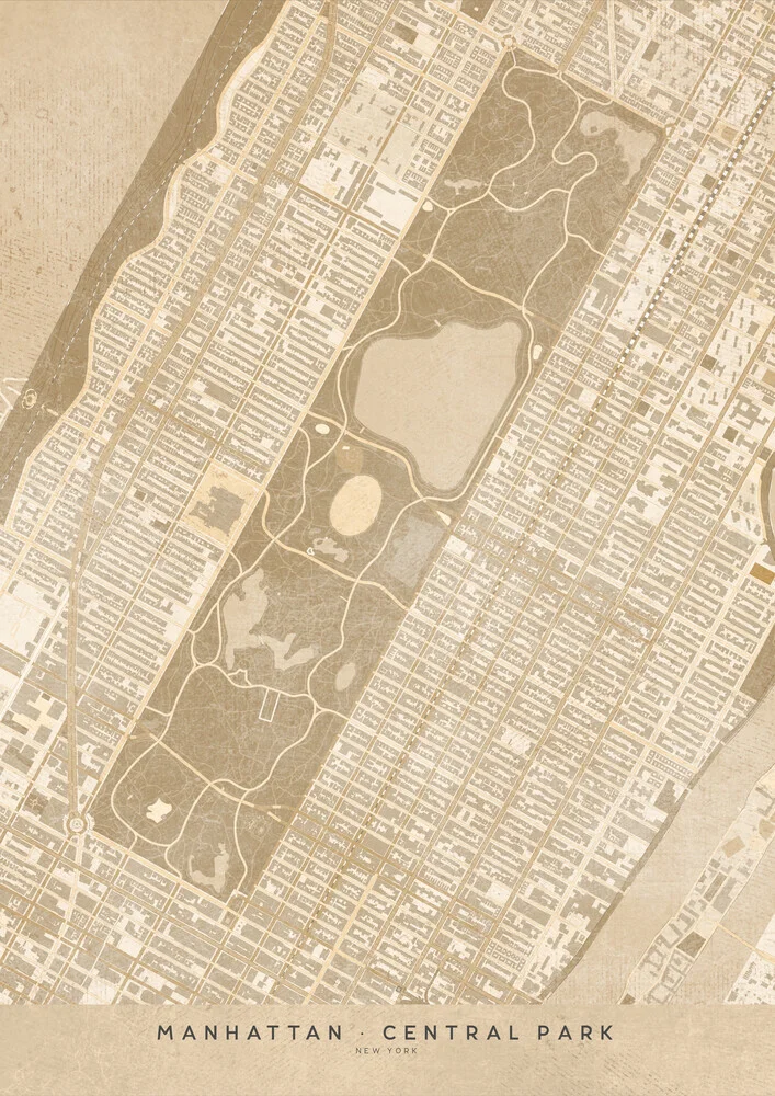Sepia vintage map of Manhattan Central Park - Fineart photography by Rosana Laiz García