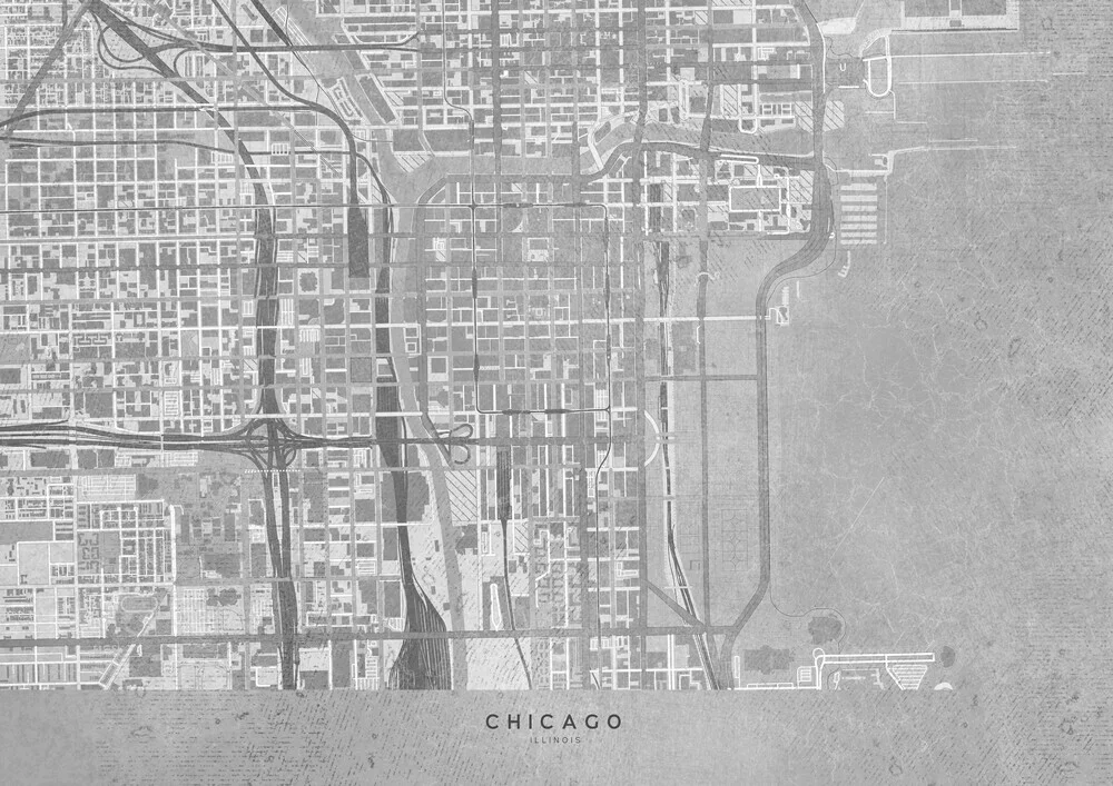 Gray vintage map of Chicago - Fineart photography by Rosana Laiz García