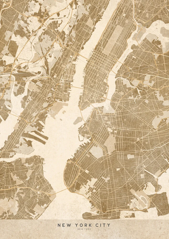 Sepia vintage map of New York City - fotokunst von Rosana Laiz García