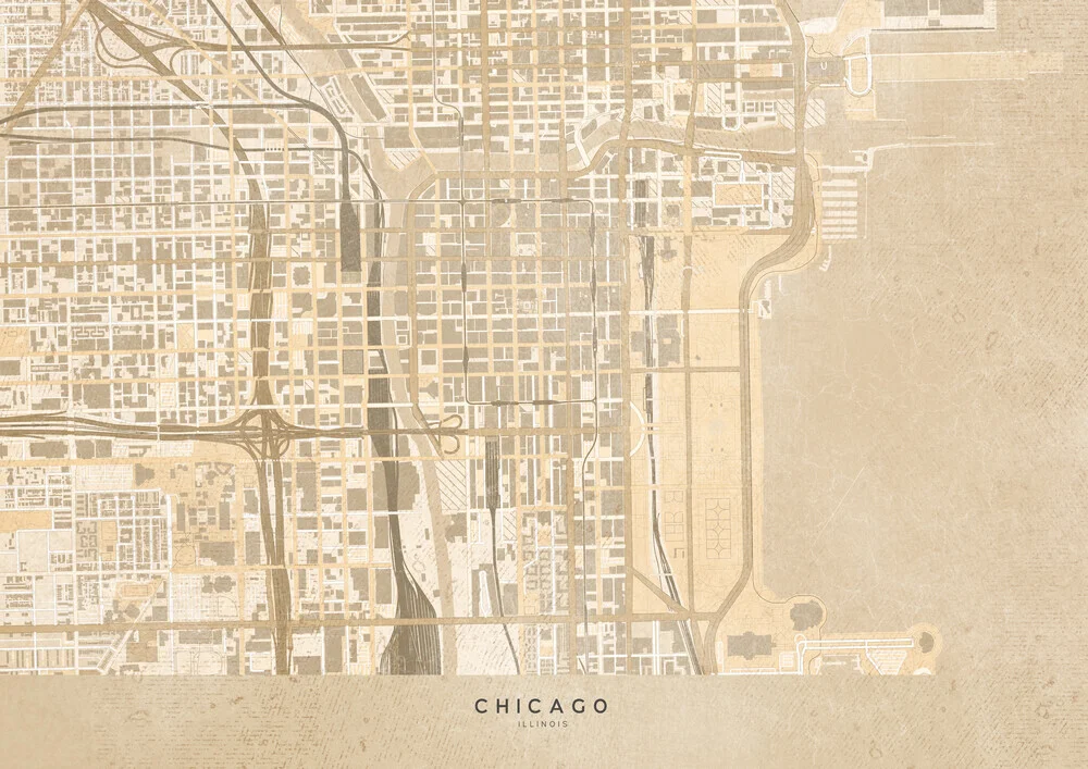 Sepia vintage map of Chicago - Fineart photography by Rosana Laiz García