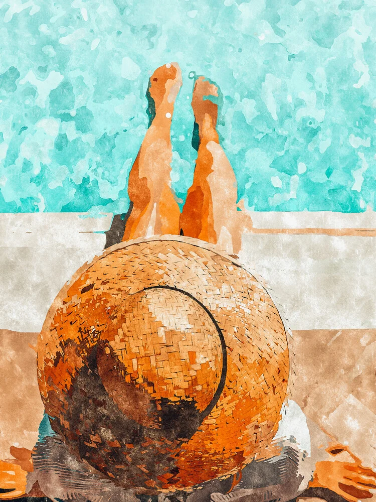 By The Pool All Day, Summer Travel Woman Swimming, Tropical Fashion - fotokunst von Uma Gokhale
