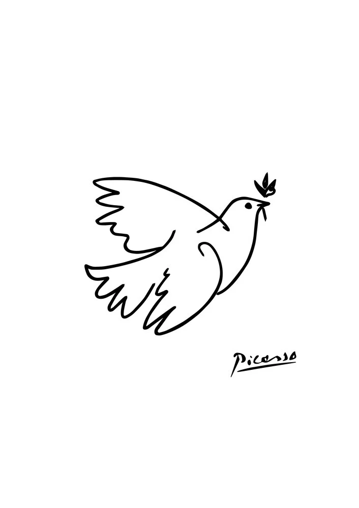 Pablo Picasso Friedenstaube Strichzeichnung schwarz-weiß - fotokunst von Art Classics