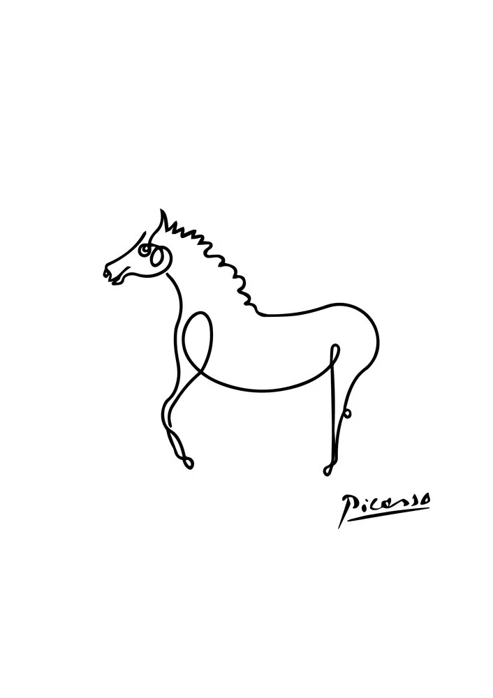 Pablo Picasso Strichzeichnung Pferd schwarz-weiß - fotokunst von Art Classics