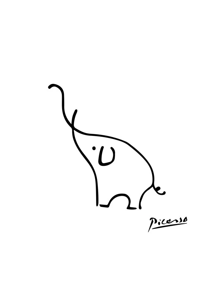 Picasso Elefant Line Drawing schwarz-weiß - fotokunst von Art Classics