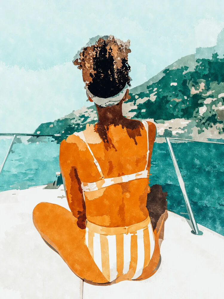 Solo Traveler, Watercolor Black Woman Painting, Travel Tropical Summer - fotokunst von Uma Gokhale