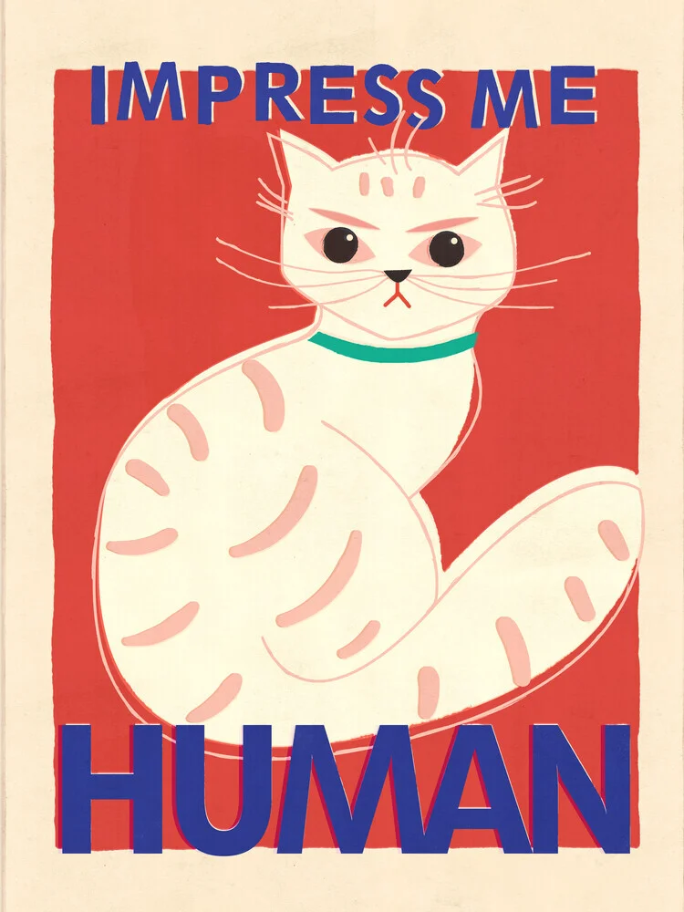 Impress Me Human Vintage Cat, Retro Illustration - fotokunst von Ania Więcław